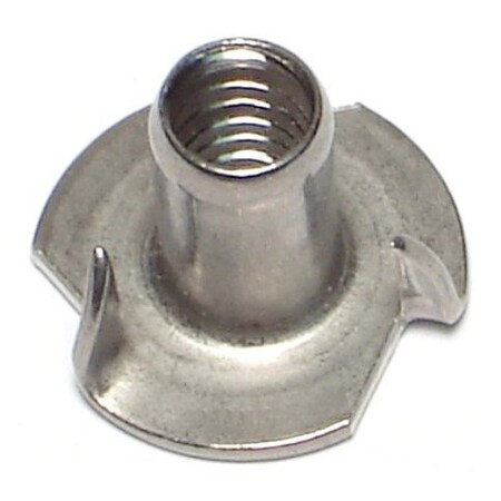 Midwest Fastener T-Nut, 3 Prongs, 1/4"-20, 18-8 Stainless Steel, 9/16 in Barrel Ht, 10 PK 68485